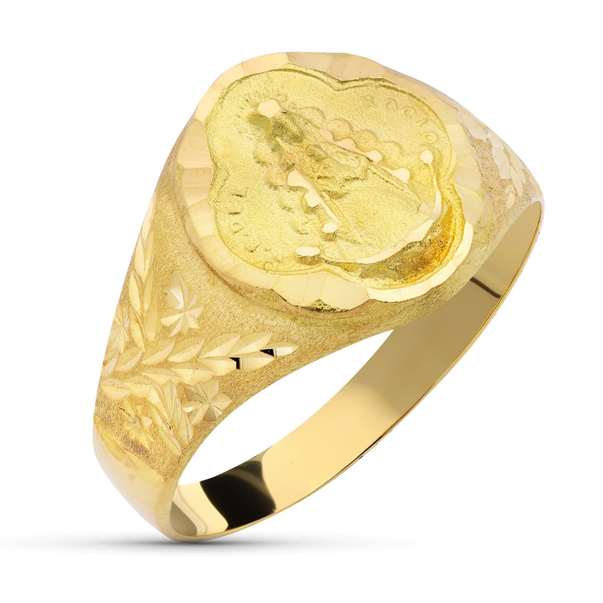 18K Siegel Gelbgold Jungfrau vom Tau Tamburin Hohl