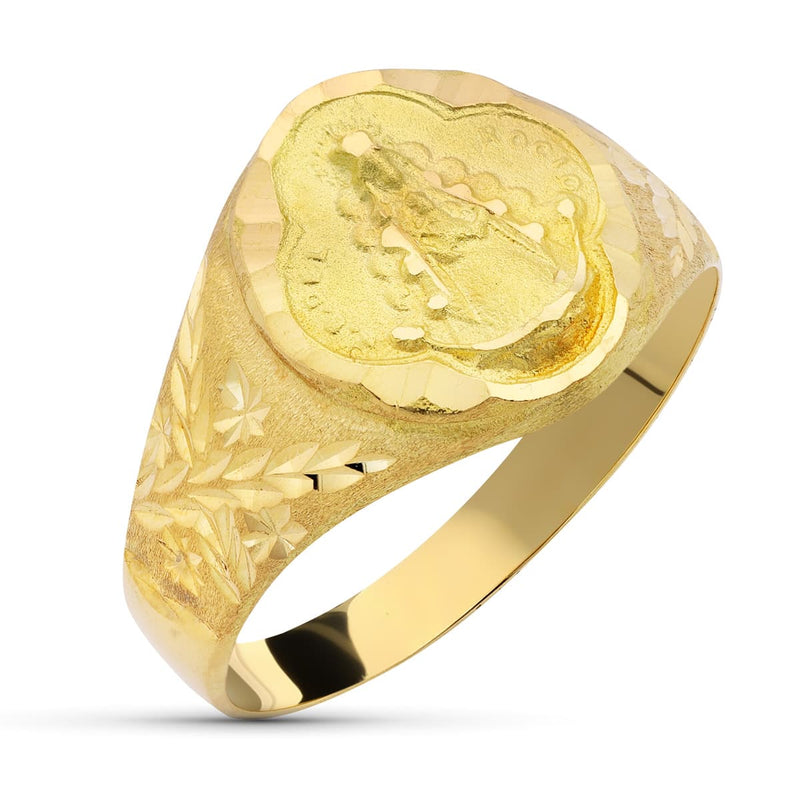 18K Sello Oro Amarillo Virgen Del Rocio Pandereta Hueco