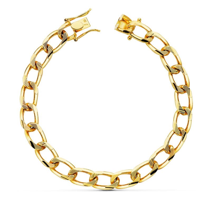 18K Pulsera Oro Amarillo Barbada Maciza 8 mm 22cm