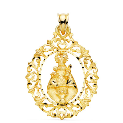 18K Yellow Gold Medal Virgin of Covadonga Carved 39x30 mm