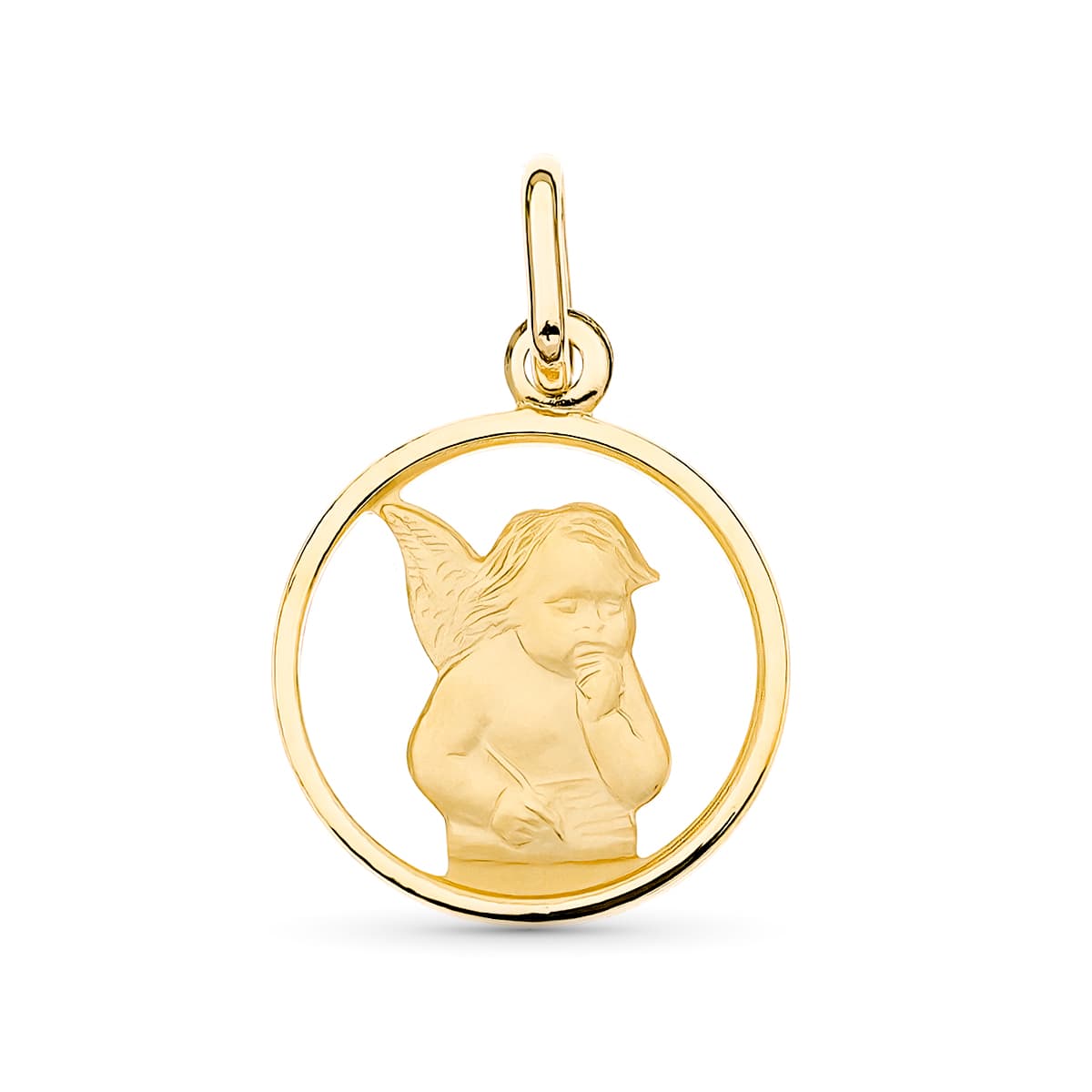 18K Yellow Gold Angel Pendant 14 mm