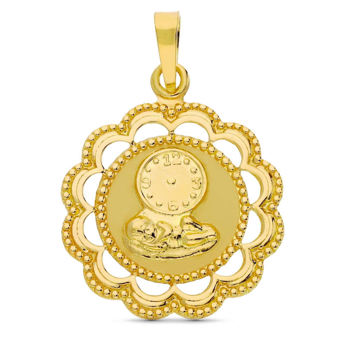18K Yellow Gold Medal Child and Watch 26x22 mm