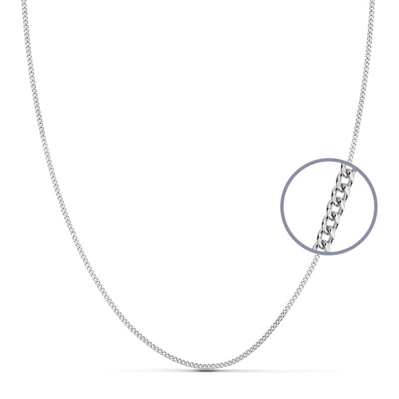 18K Cadena Maciza Oro Blanco Barbada 1 mm 40 cm