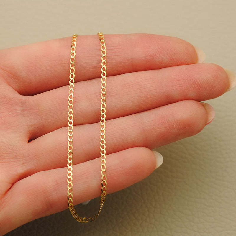 18K Cadena Oro Amarillo Barbada Maciza Largo 50 cm Ancho 1.5 mm