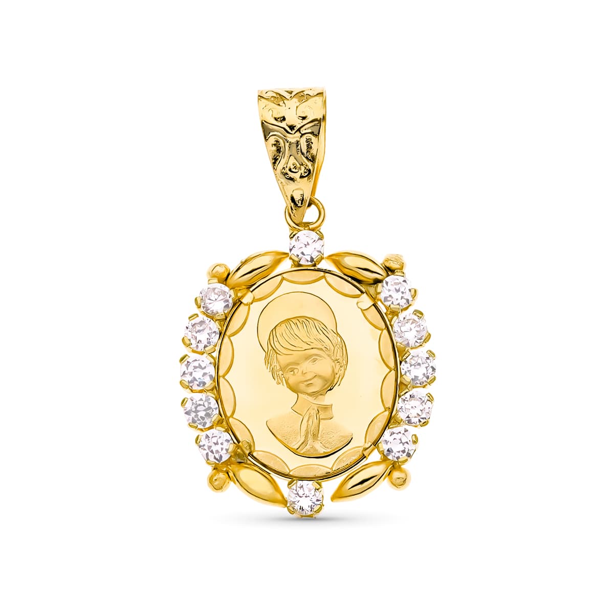 18K Medaille Gelbgold Kommunion Zirkon 19x15 mm