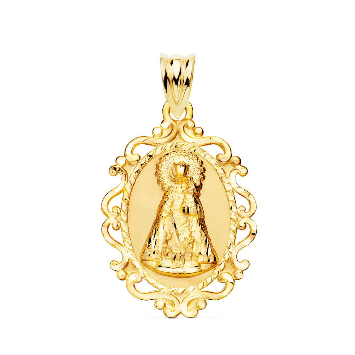 18K Yellow Gold Medal Virgin of the Forsaken Frame 31x21 mm