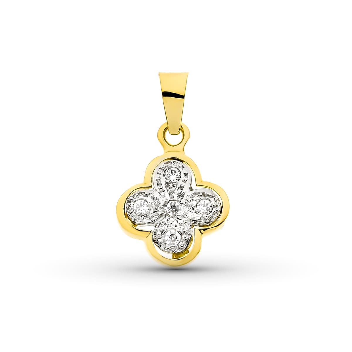 18K Bicolor Gold Cross With Zirconia 14x11 mm