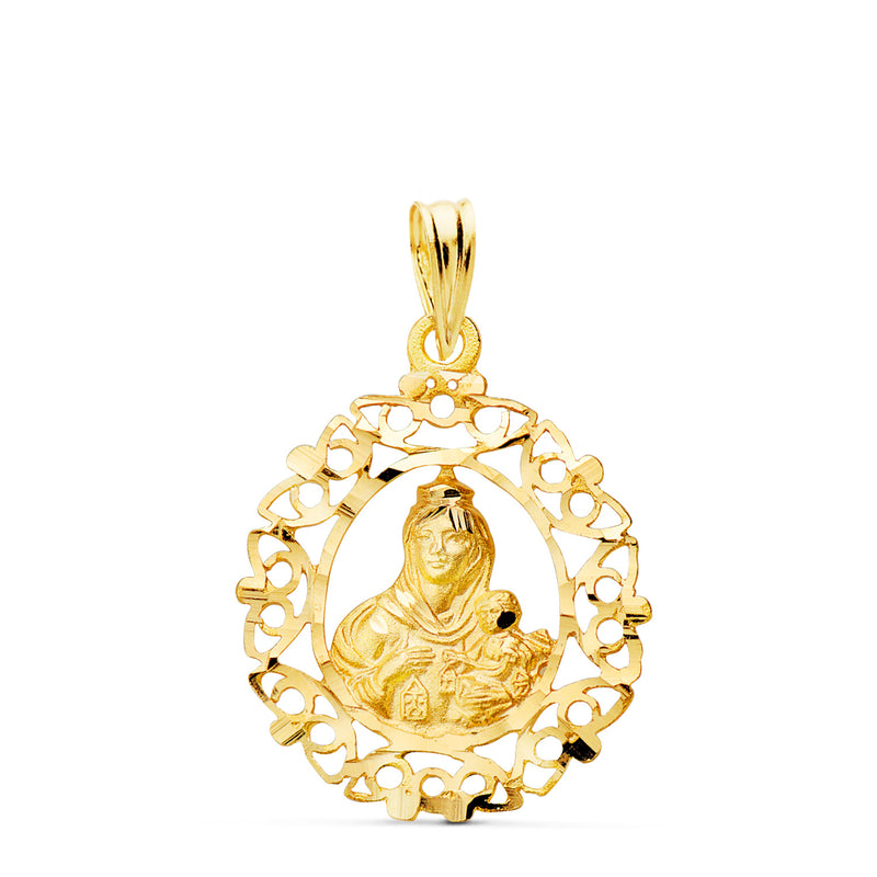 18K Medalla Oro Amarillo Virgen Del Carmen Orla Tallada 25 x 20 mm