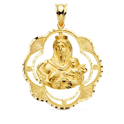 18K Medal Virgin of Carmen Tambourine 38x34 mm