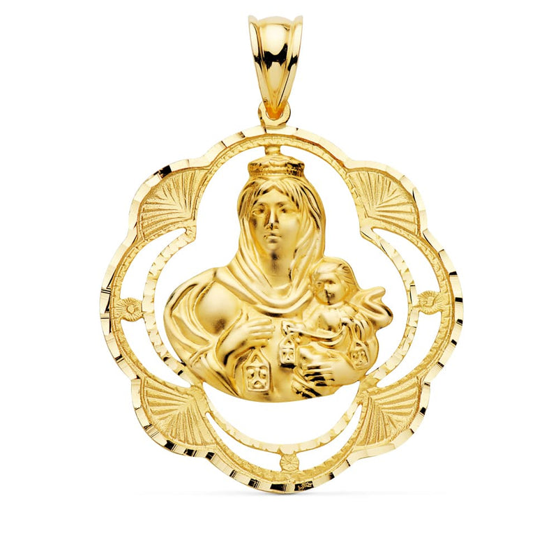 18K Virgen Del Carmen Tambourine Medal 38x34 mm