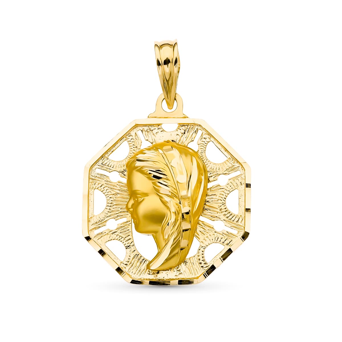 18K Yellow Gold Medal Virgin Girl 21x18 mm