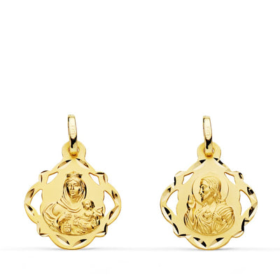 18K Scapular Virgin of Carmen Heart of Jesus 16 mm