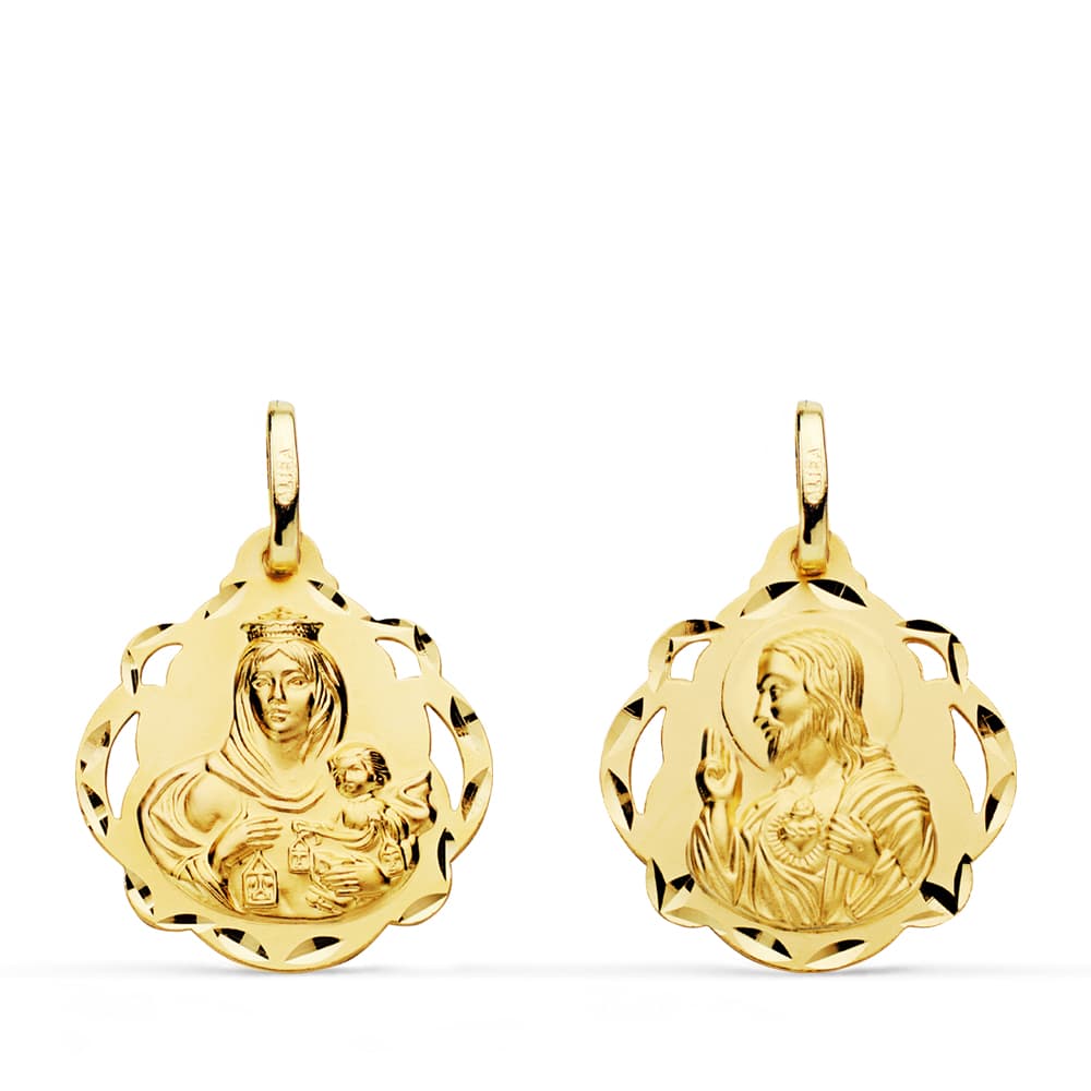 18K Escapular Virgin of Carmen Heart of Jesus 18 mm