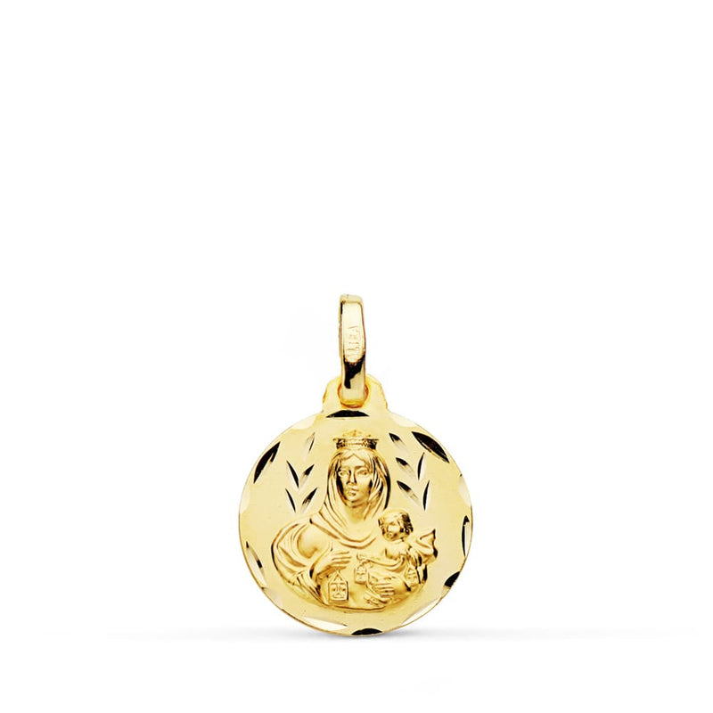 18K Carved Medal Virgin of Carmen 14 mm