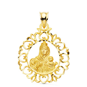 18K Medalla Oro Amarillo Virgen Del Carmen Silueta Tallada 24X19 mm