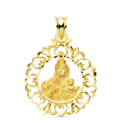 18K Medalla Oro Amarillo Virgen Del Carmen Silueta Tallada 24X19 mm
