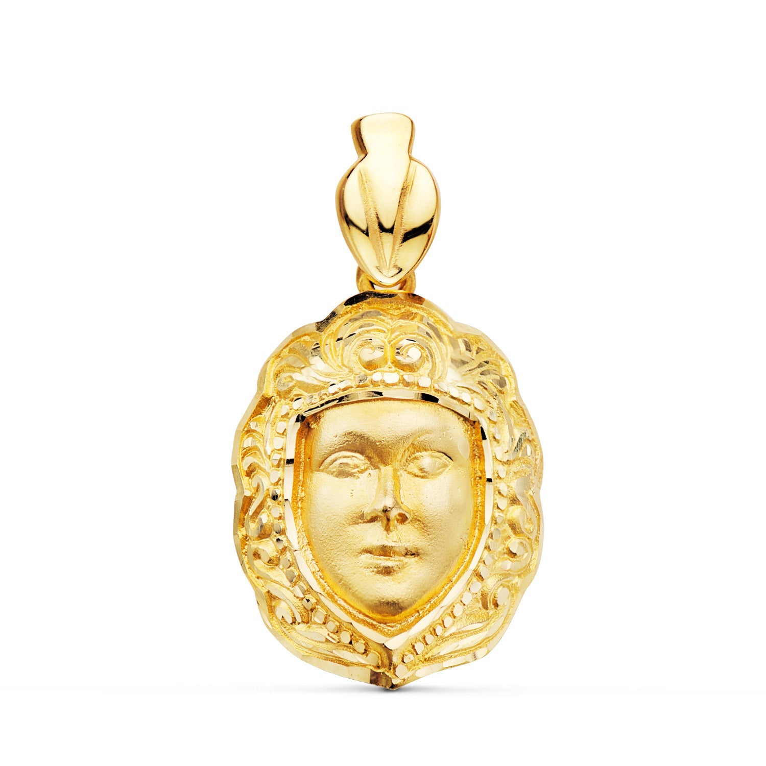 18K Colgante Oro Amarillo Rostro Virgen Del Rocio  26 x 18 mm