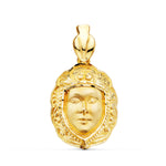 18K Yellow Gold Virgen Del Rocio Face Pendant 26 x 18 mm