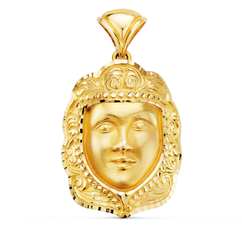 18K Yellow Gold Pendant Virgen Del Rocio Face 35x25 mm