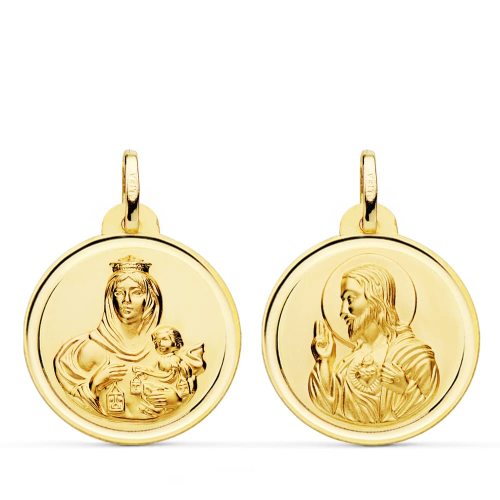 18K Escapular Bezel Virgin of Carmen Heart of Jesus 22 mm