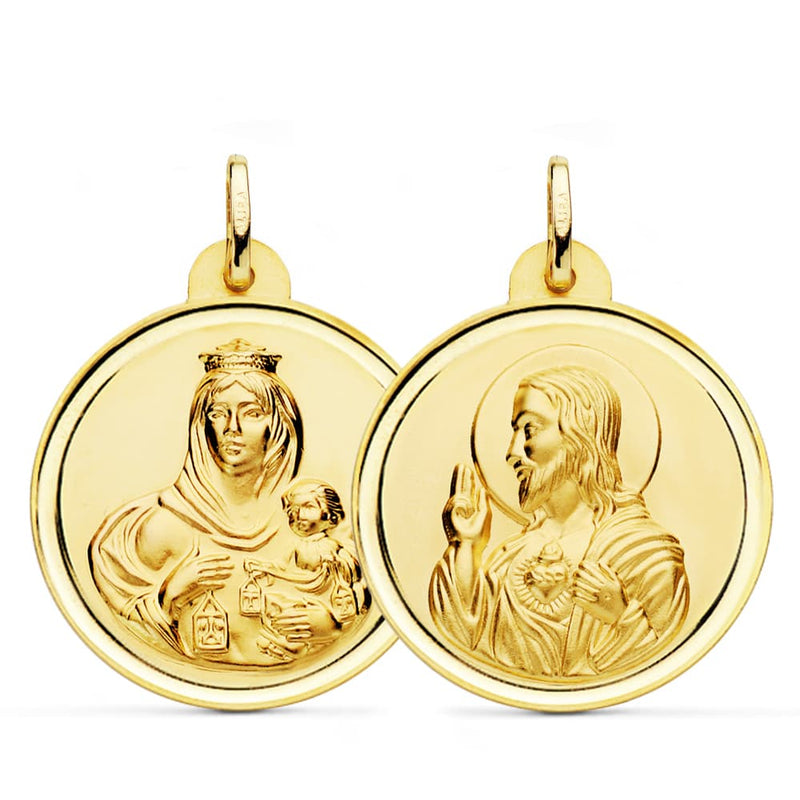 Lunette Scapulaire 18K Vierge Carmen et Cœur de Jésus 28 mm