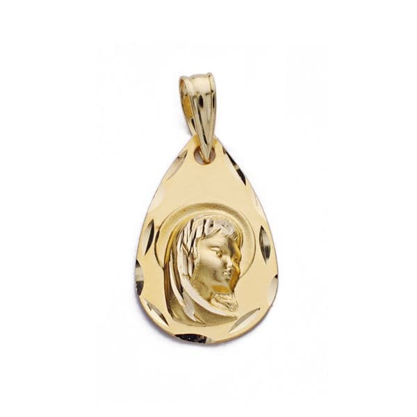 18K Medalla Virgen Niña Gota 19x12 mm