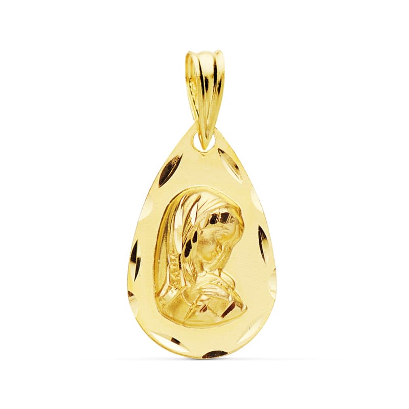 18K Medalla Virgen Niña Tallada 19x11 mm