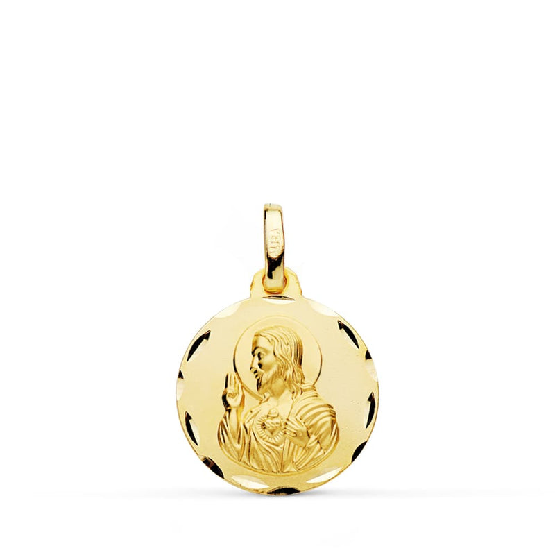 Médaille 18K Sacré Coeur de Jésus Christ Sculptée 16 mm
