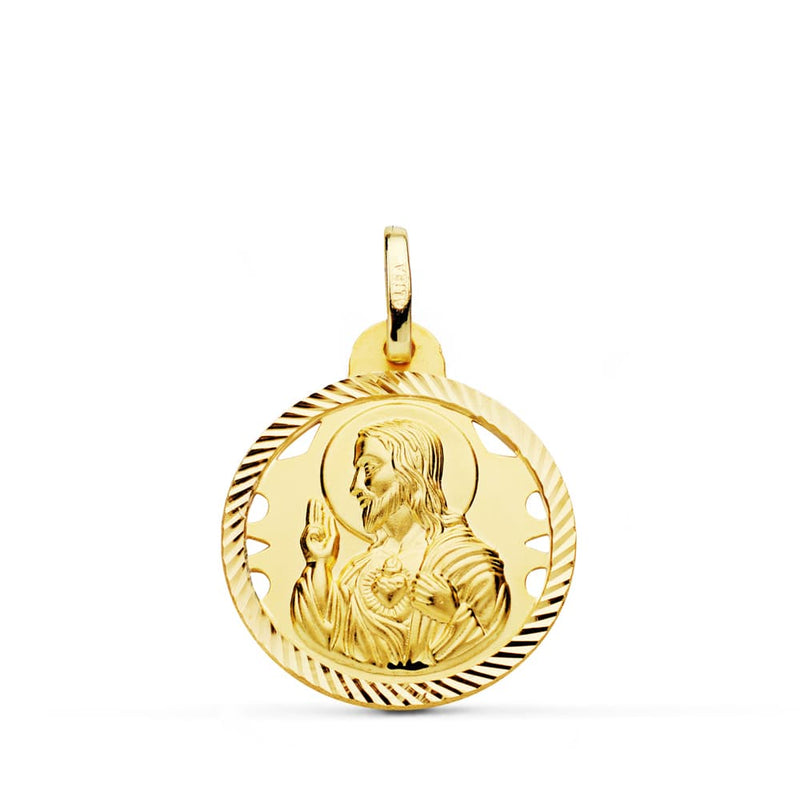 Médaille 18K Sacré Coeur de Jésus Christ Hélice Ajourée 20 mm