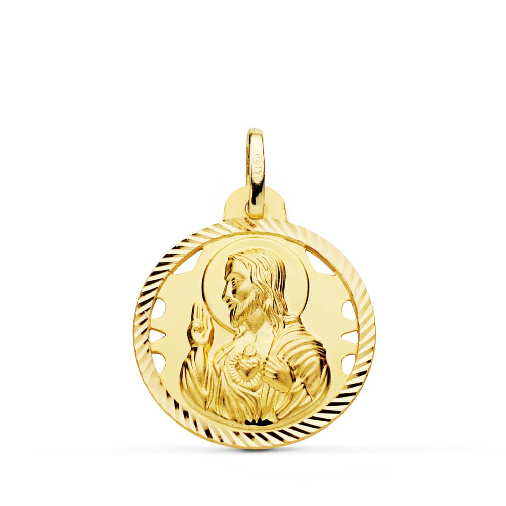 18K Medal Sacred Heart of Jesus Christ Openwork Propeller 22 mm