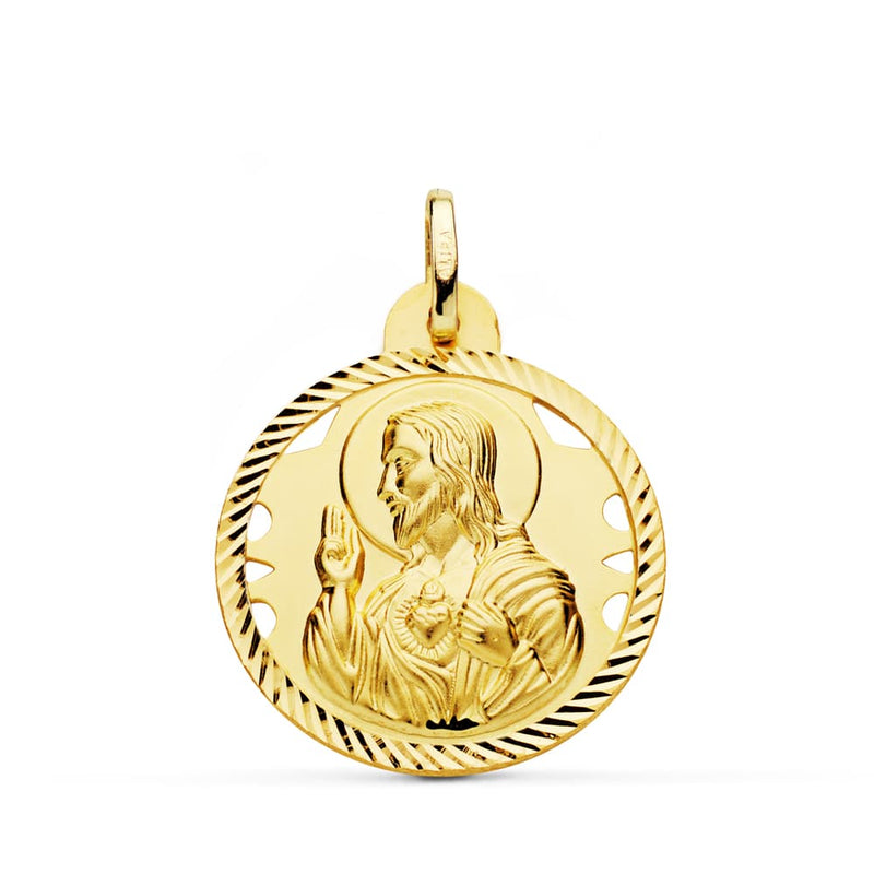 Médaille 18K Sacré Coeur de Jésus Christ Hélice Ajourée 24 mm