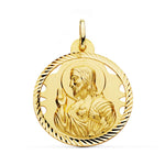 18K Medalla Cristo Sagrado Corazon De Jesus Calado Cerco Helice Tallado 28 mm