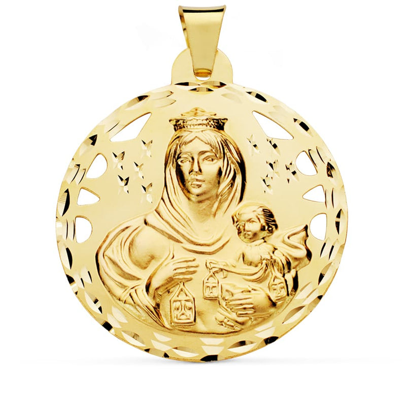 18K Medalla Virgen Del Carmen Calada 42 mm