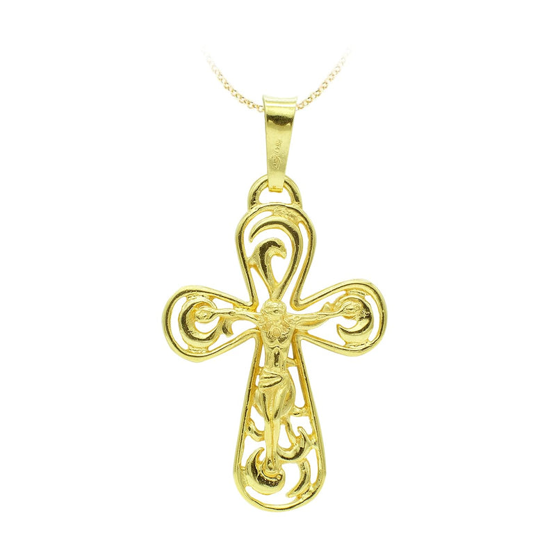 18K Yellow Gold Cross With Christ 37x25 mm