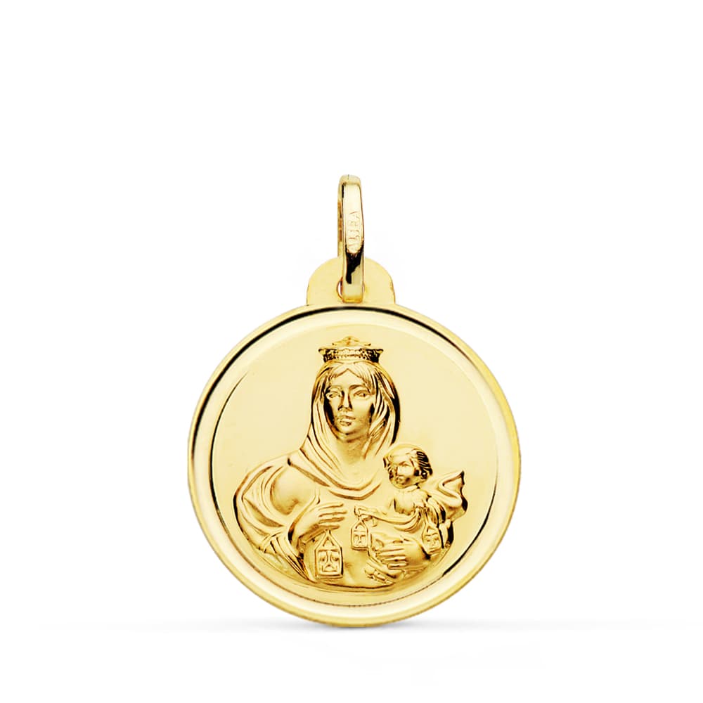 18K Medalla Virgen Del Carmen Bisel 22 mm