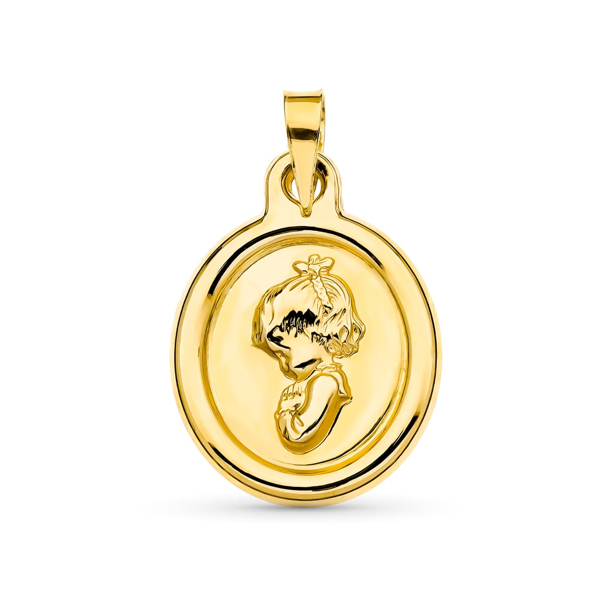 Médaille Vierge Enfant or jaune 18K 22X16 mm
