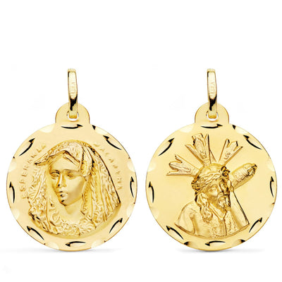 18K Scapular Virgin Macarena and Great Power Carved 24 mm