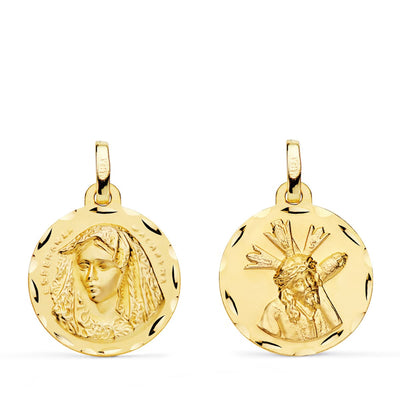 18K Scapular Virgin Macarena and Great Power Carved 20 mm