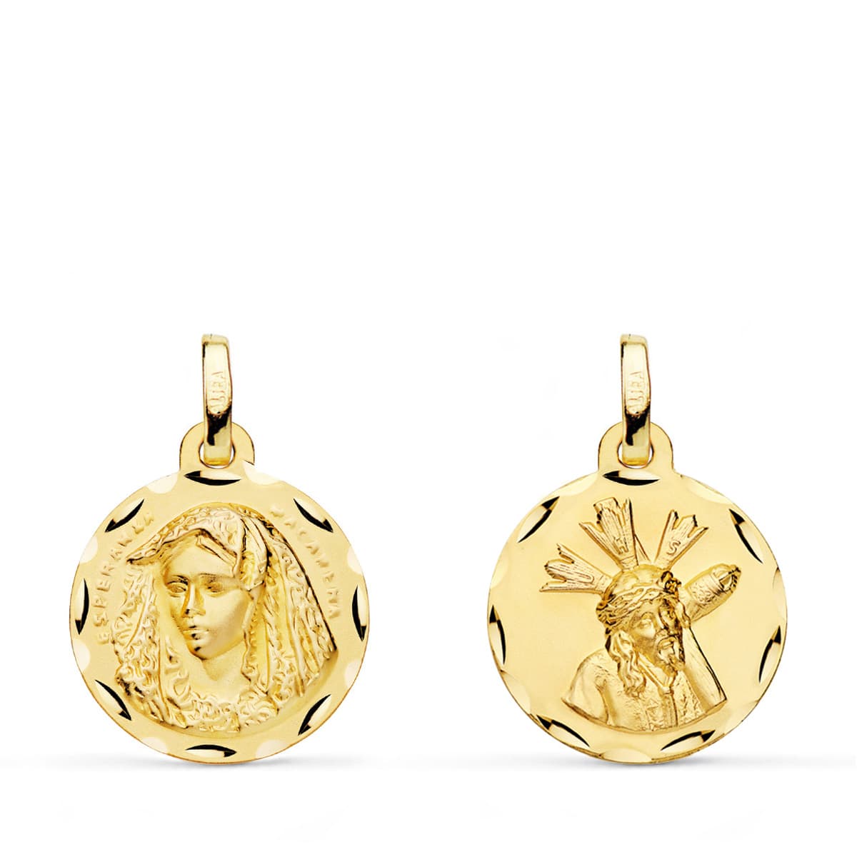 18K Escapular Virgin Macarena And Great Power Carved 16 mm