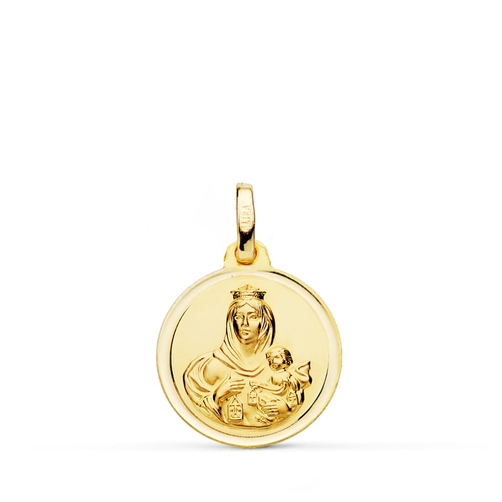 Médaille Vierge du Carmel 18K Biseau 16 mm