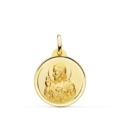Médaille 18K Christ Sacré Coeur de Jésus Lunette 20 Mm