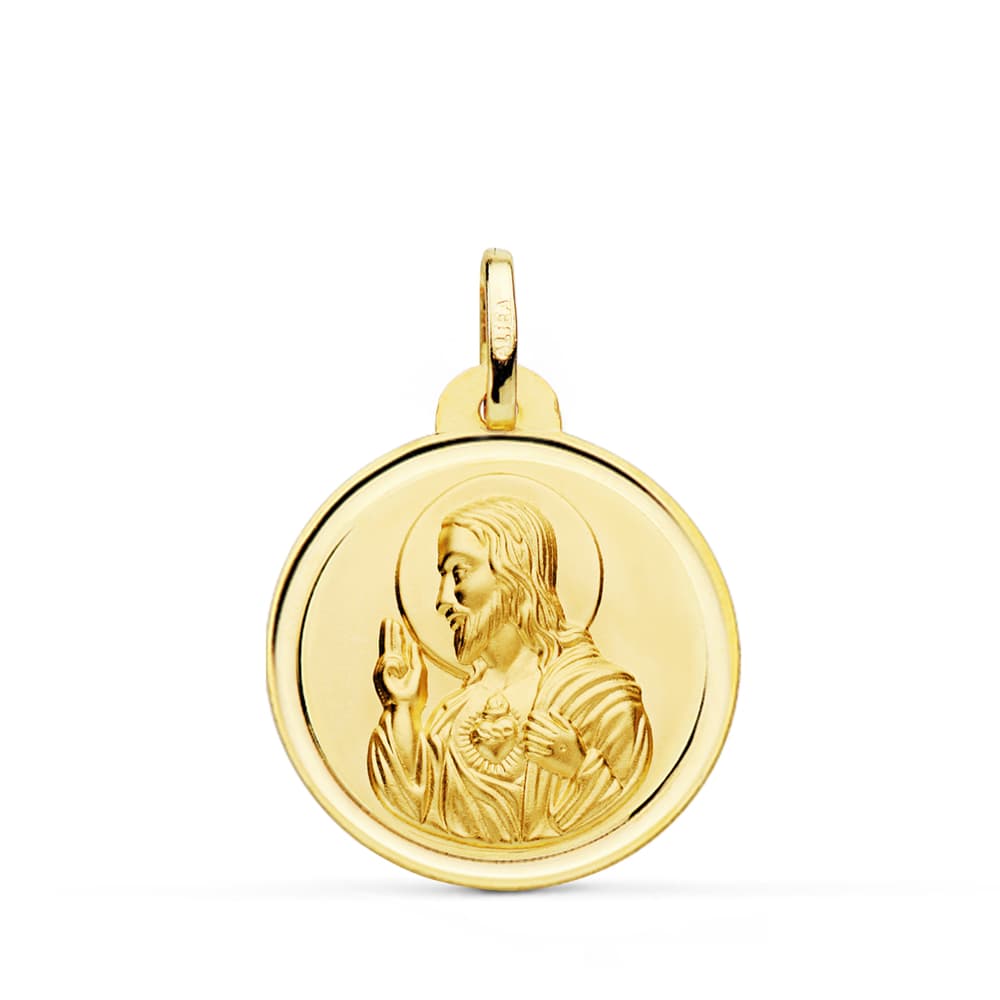 18K Medal Sacred Heart of Jesus Christ Bezel 22 mm