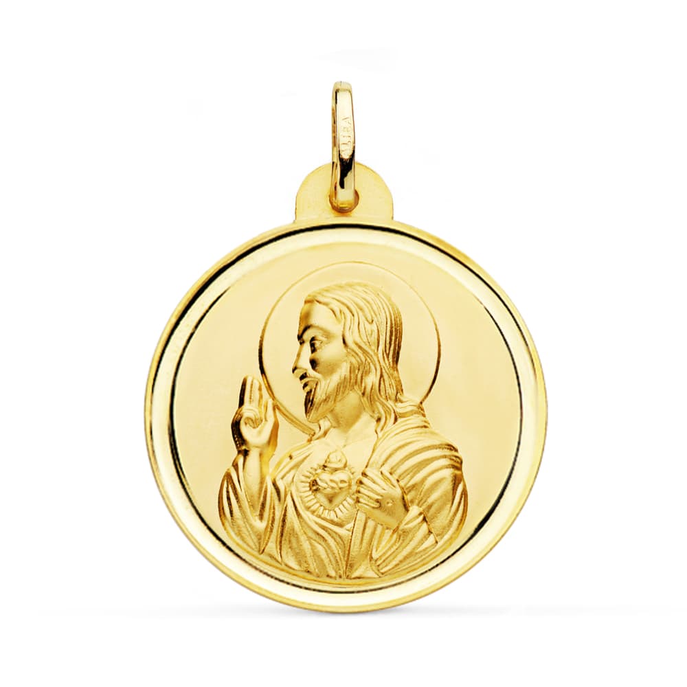 18K Medal Sacred Heart of Jesus Christ Bezel 28 mm