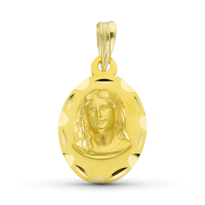 18K Yellow Gold Medal Virgin Girl 19x12 mm