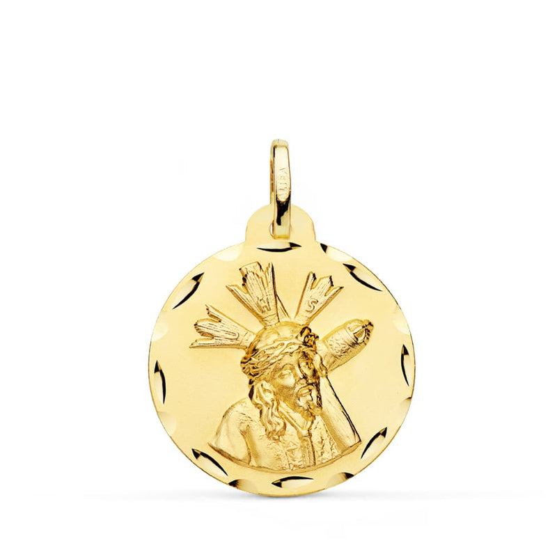 18K Medalla Cristo Del Gran Poder Tallada 22 mm