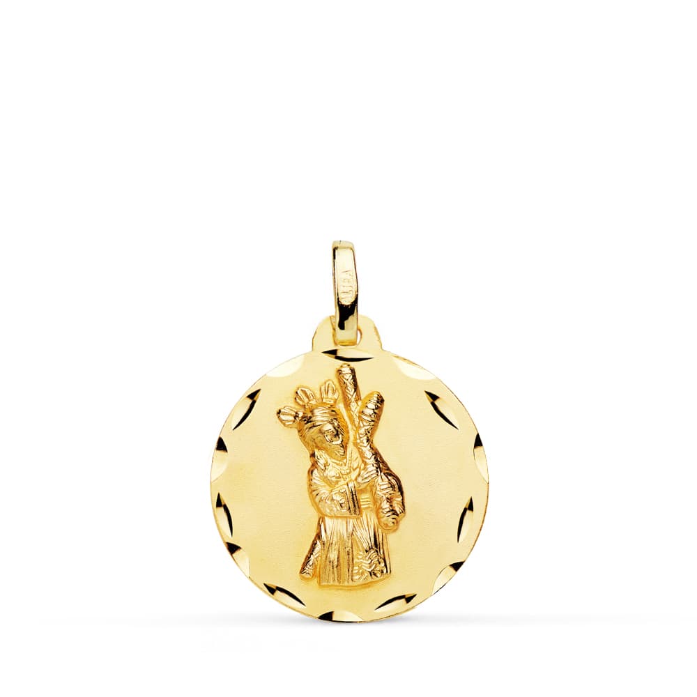 18K Carved Gran Poder Medal 18 mm