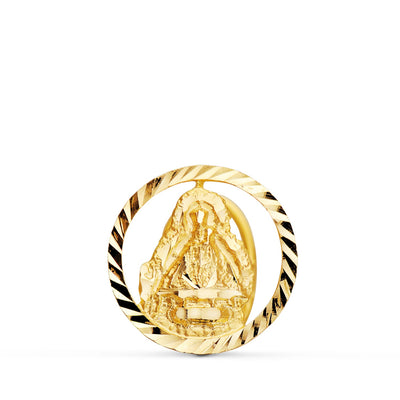 18K Yellow Gold Medal Virgin of the Head Flap Carved Edge 20 mm