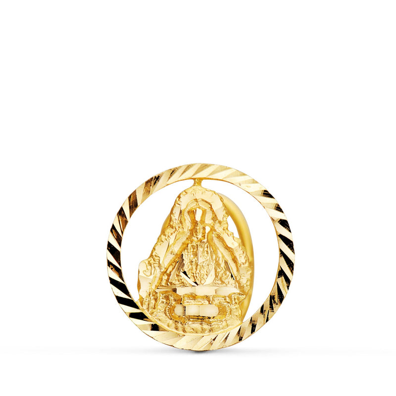 Médaille Vierge de la Tête Or Jaune 18 Carats Revers Bord Sculpté 20 mm