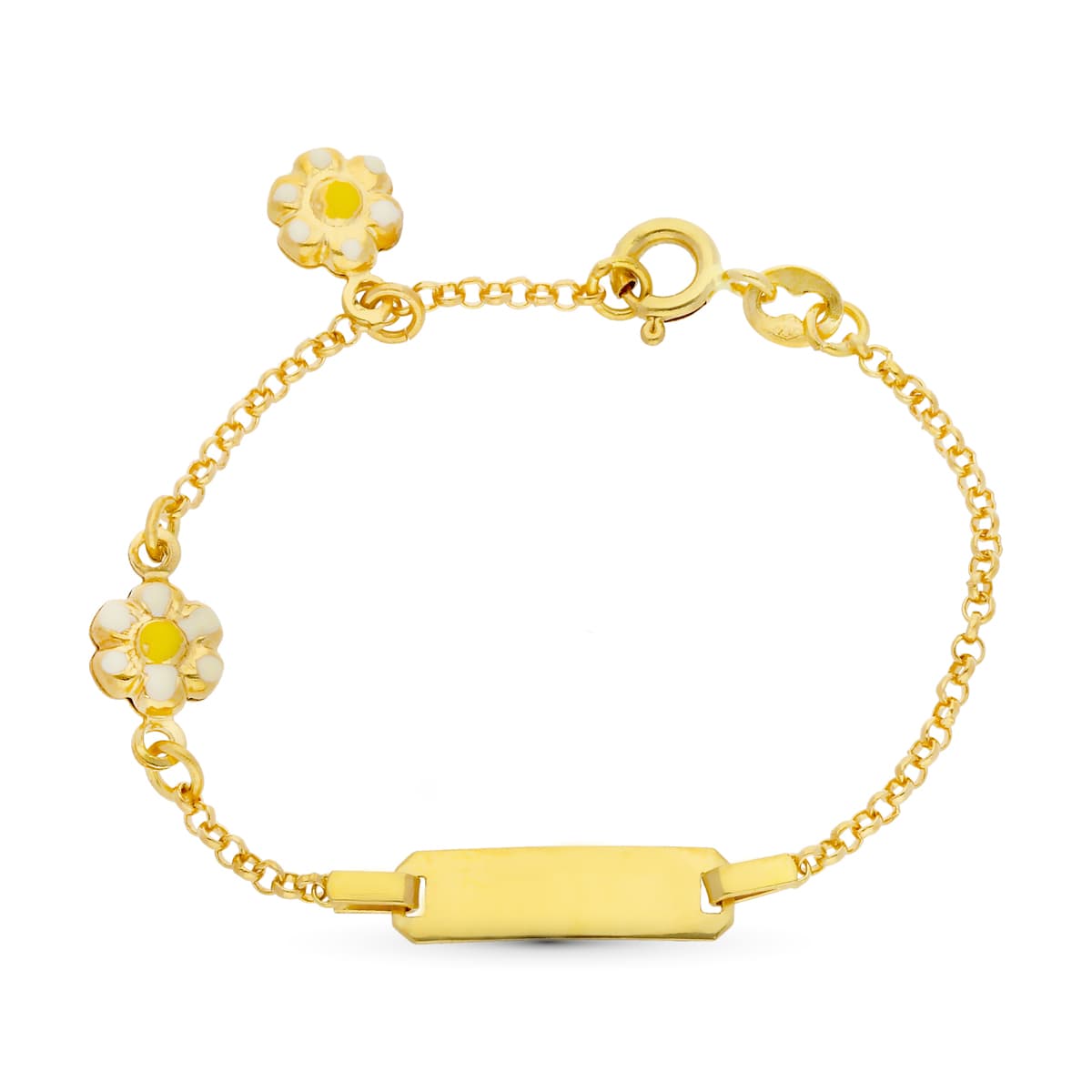 18K Yellow Gold Daisy Enamel Bracelet 13 cm