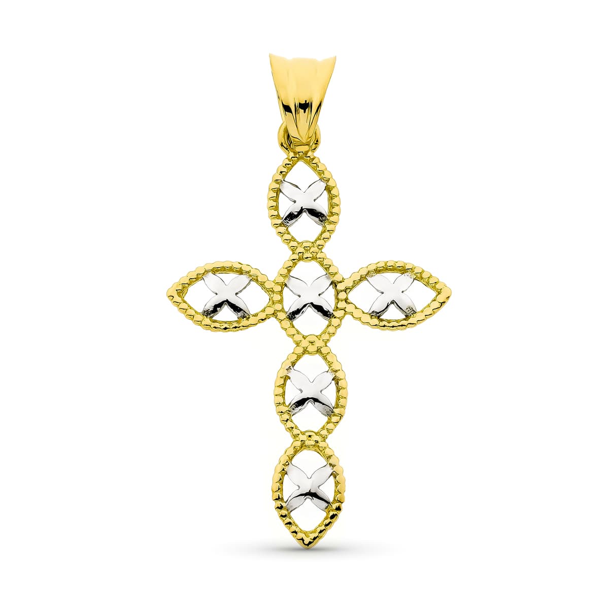 18K Cross Bicolor Gold 36x23 mm
